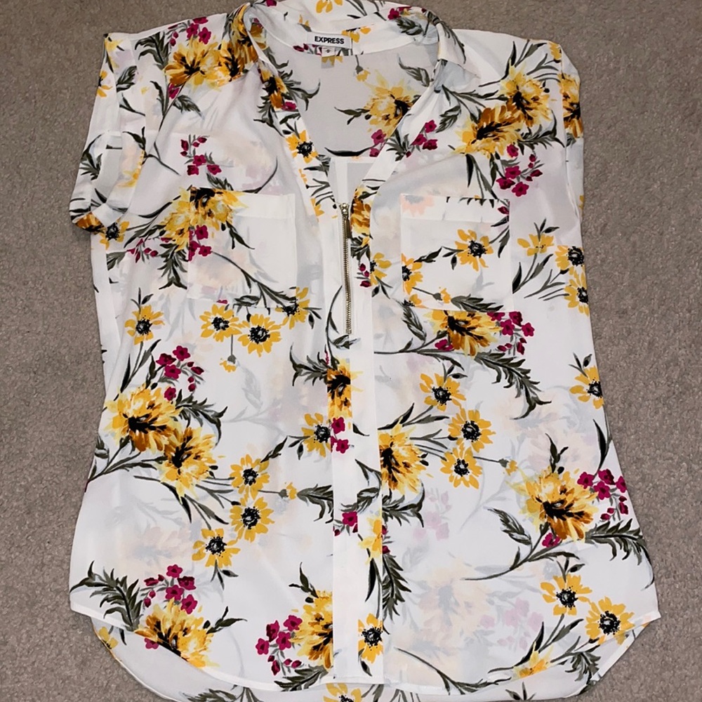 Express Zip Front Chelsea Popover short sleeve blouse